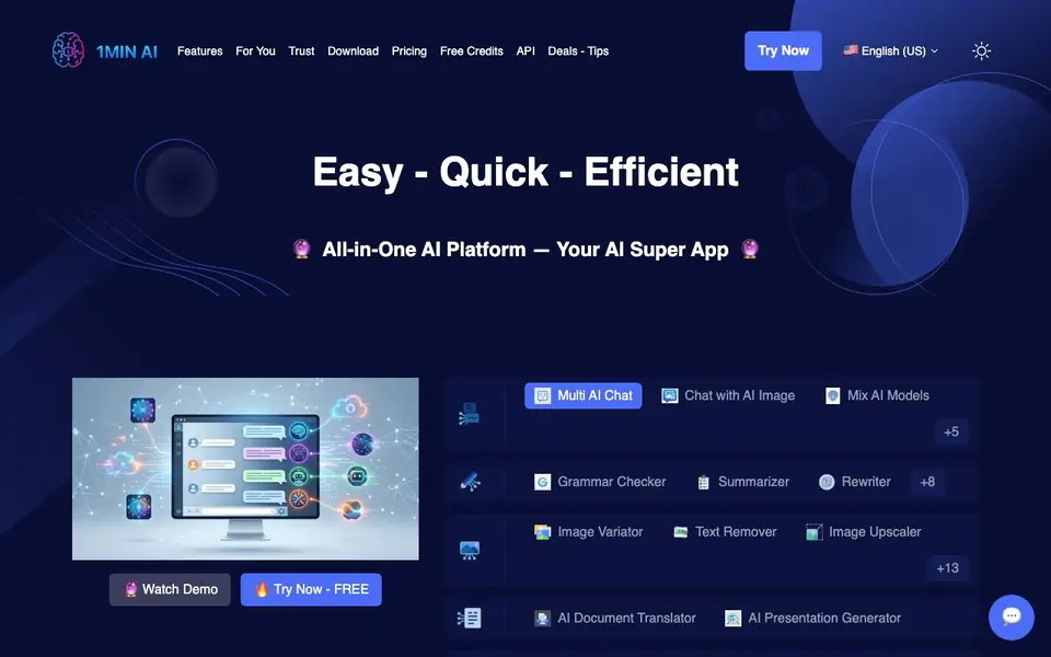 1min.AI homepage screenshot