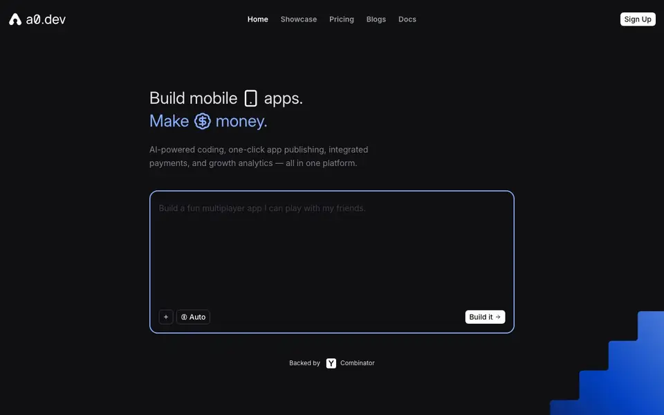 a0.dev homepage screenshot