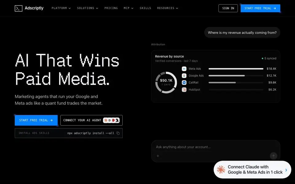 AdScriptly homepage screenshot
