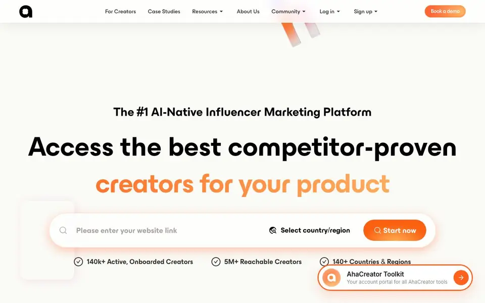Aha homepage screenshot