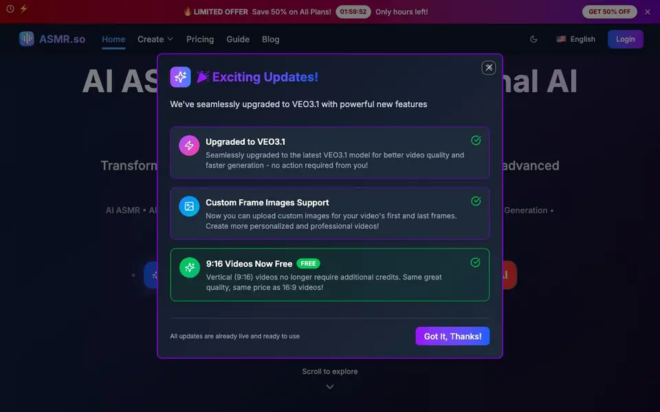 AI ASMR Videos homepage screenshot