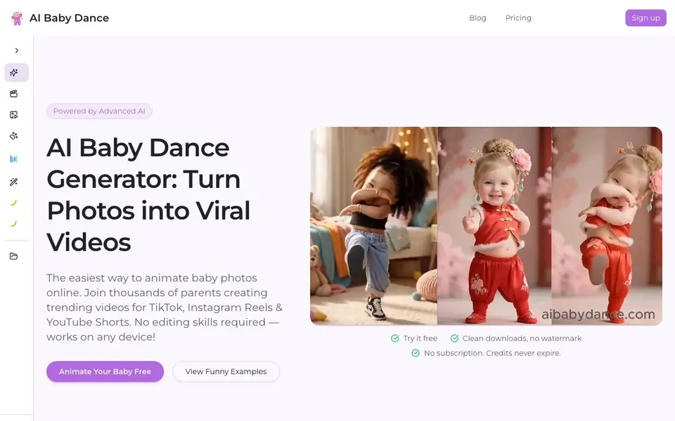 AI Baby Dance homepage screenshot
