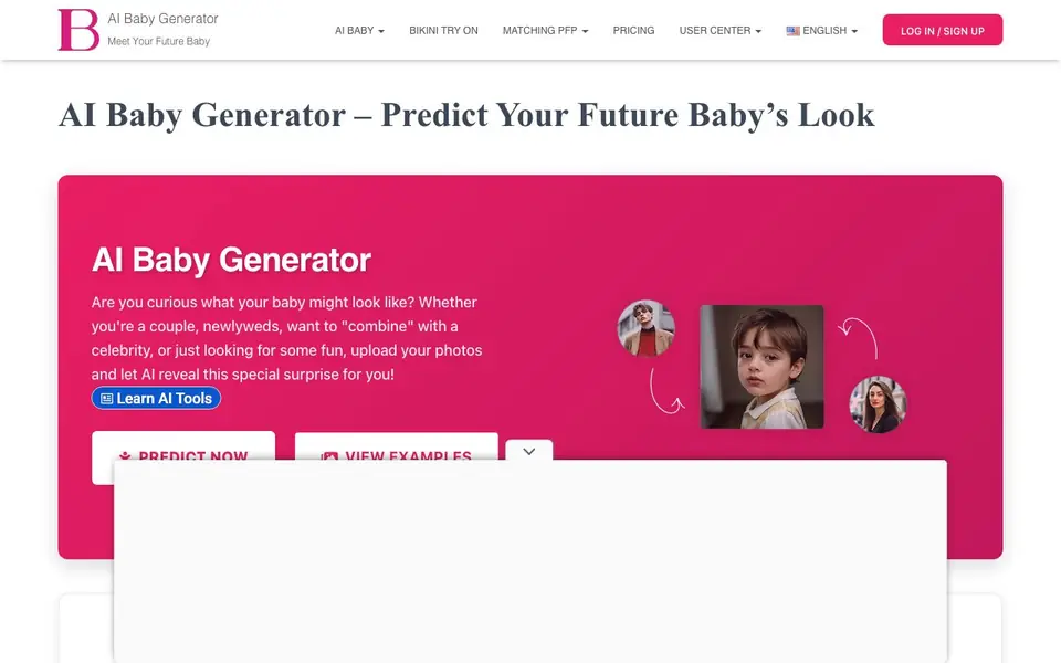 AI Baby Generator homepage screenshot