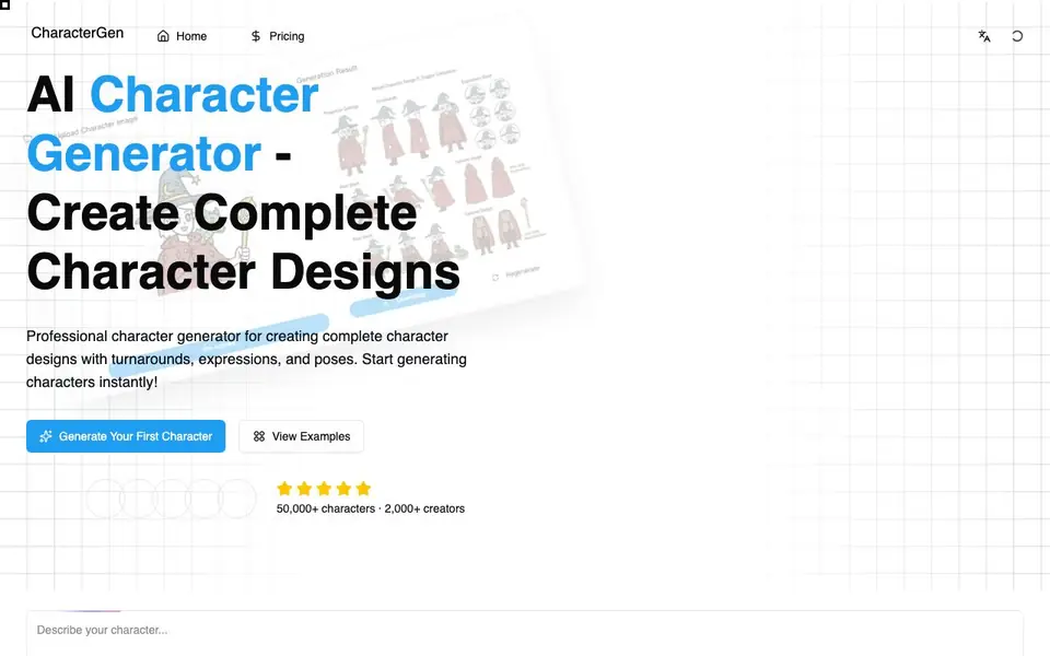 AI Character Generator - CharacterGen homepage screenshot
