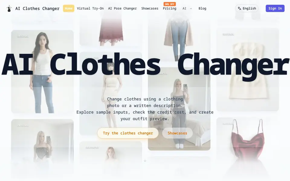 AI Clothes Changer.ai homepage screenshot