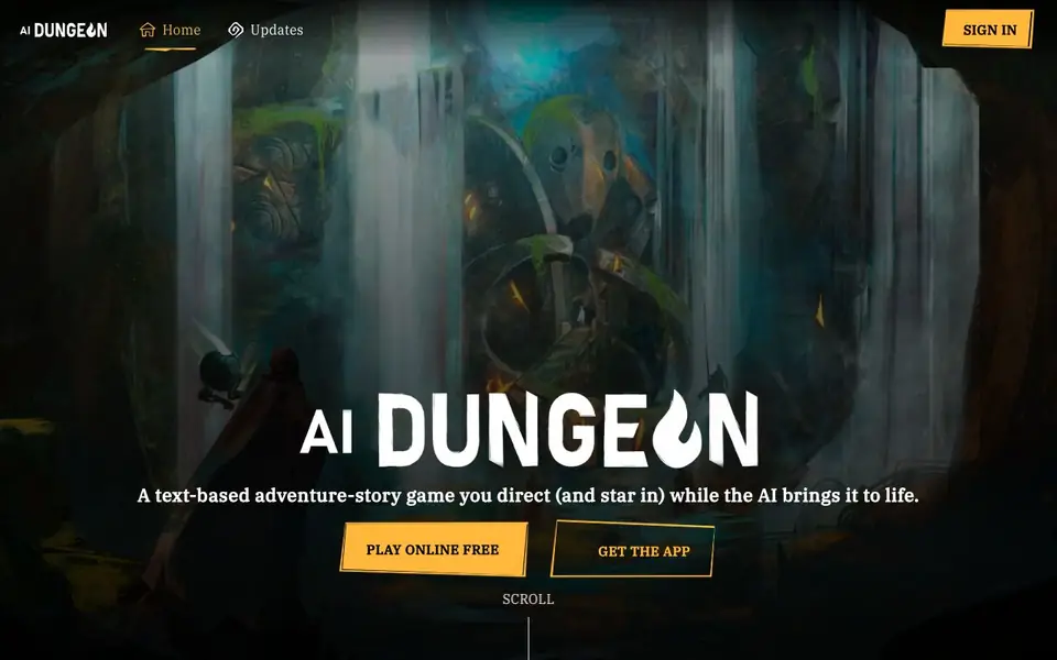 AI Dungeon homepage screenshot