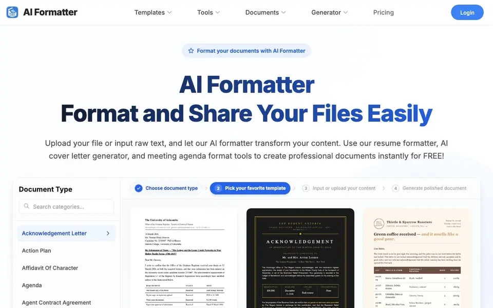 AI Formatter homepage screenshot
