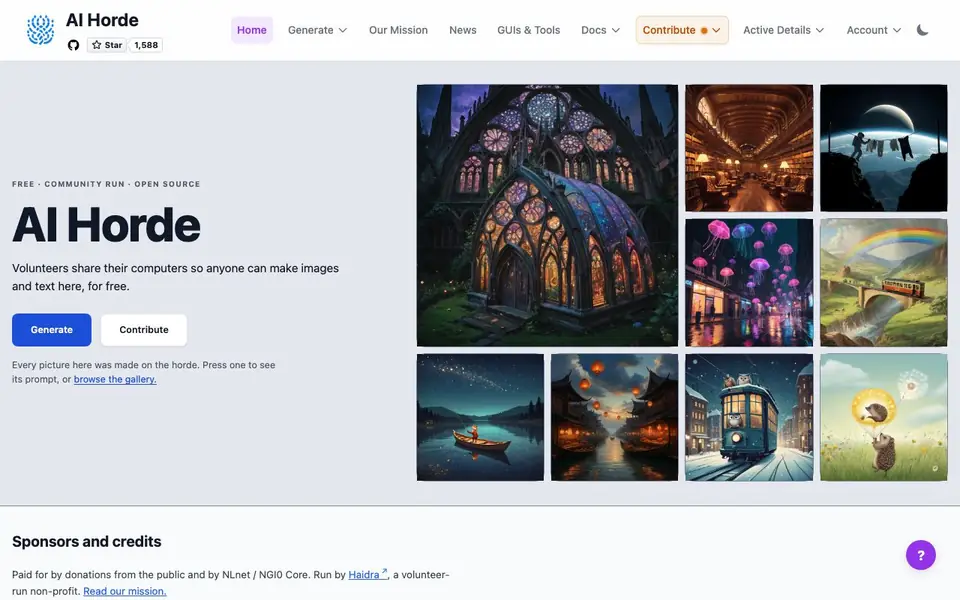 AI Horde homepage screenshot