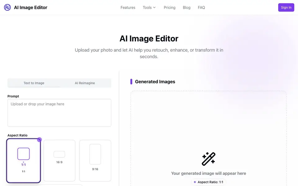 ai image editor homepage screenshot
