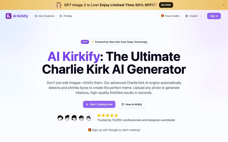 AI Kirkify Meme Generator homepage screenshot