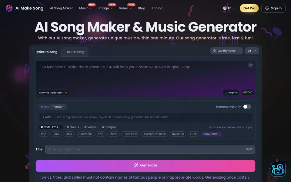 AI Make Song homepage screenshot