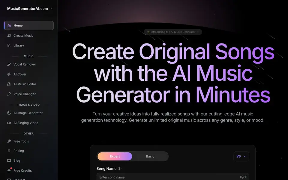AI Music Generator homepage screenshot