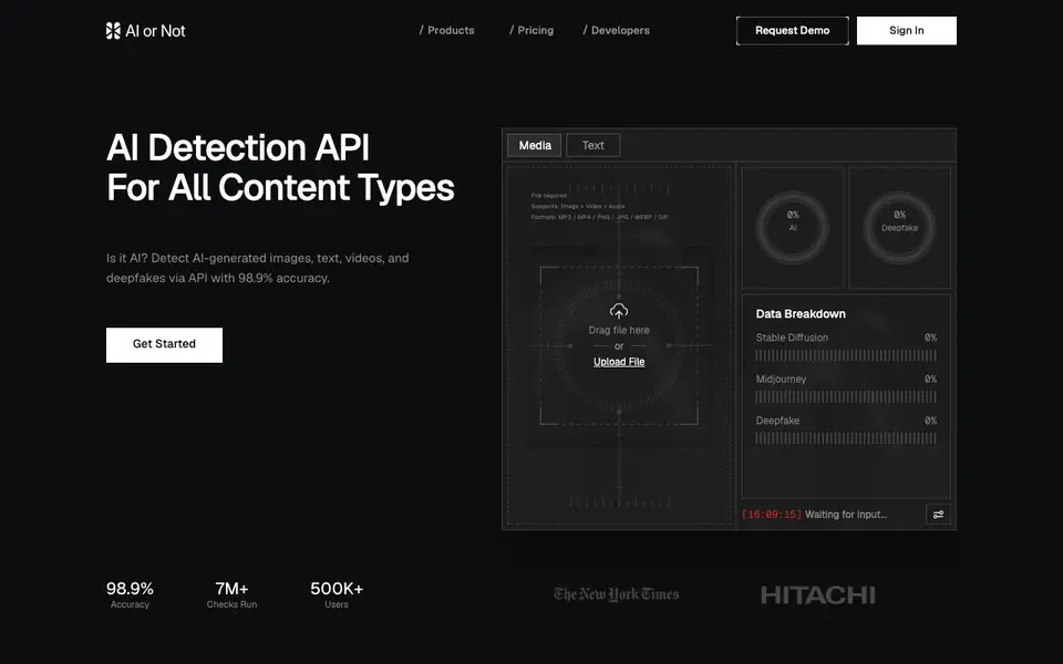 AI or Not homepage screenshot