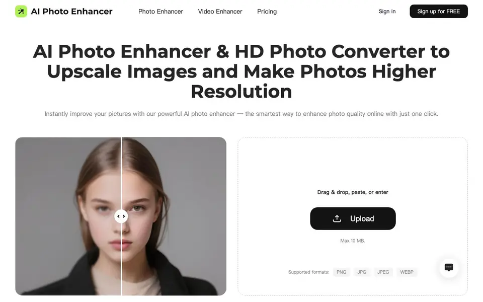 AI Photo Enhancer homepage screenshot
