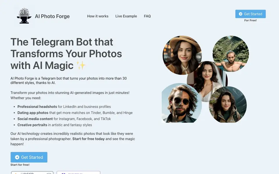 AI Photo Forge homepage screenshot