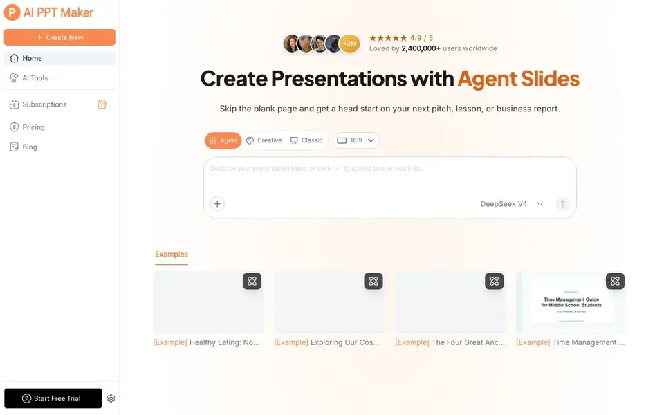 AI PPT Maker homepage screenshot