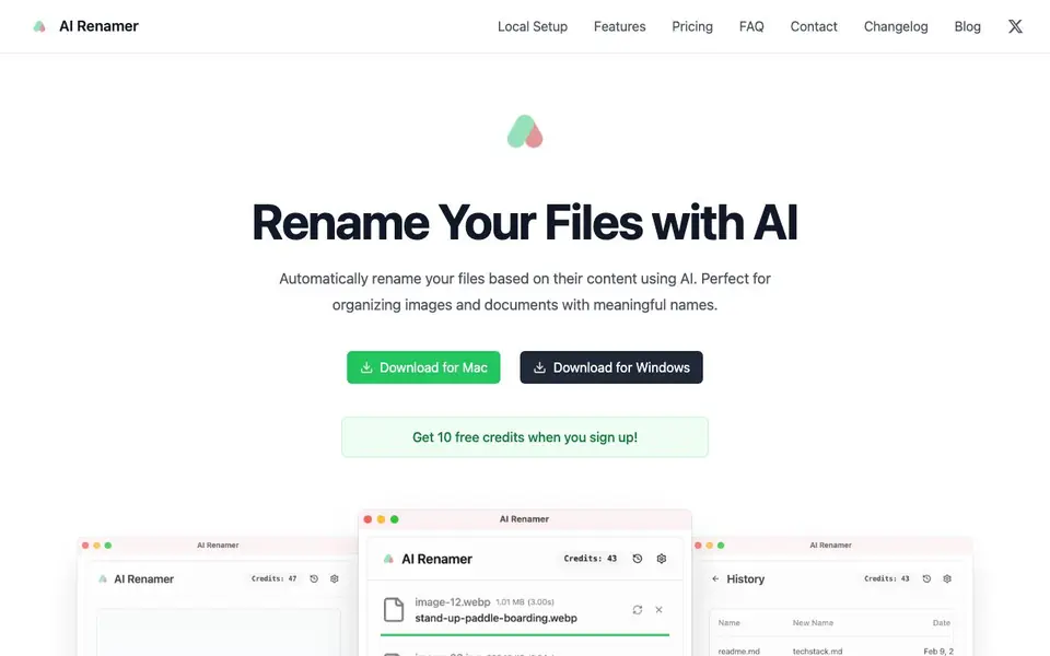 AI Renamer homepage screenshot