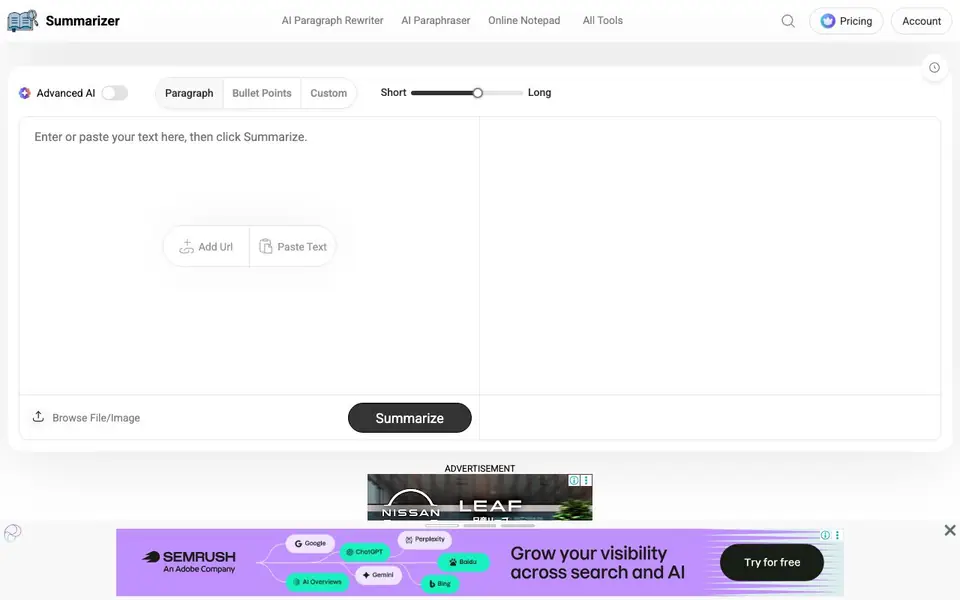 AI Summarizer homepage screenshot