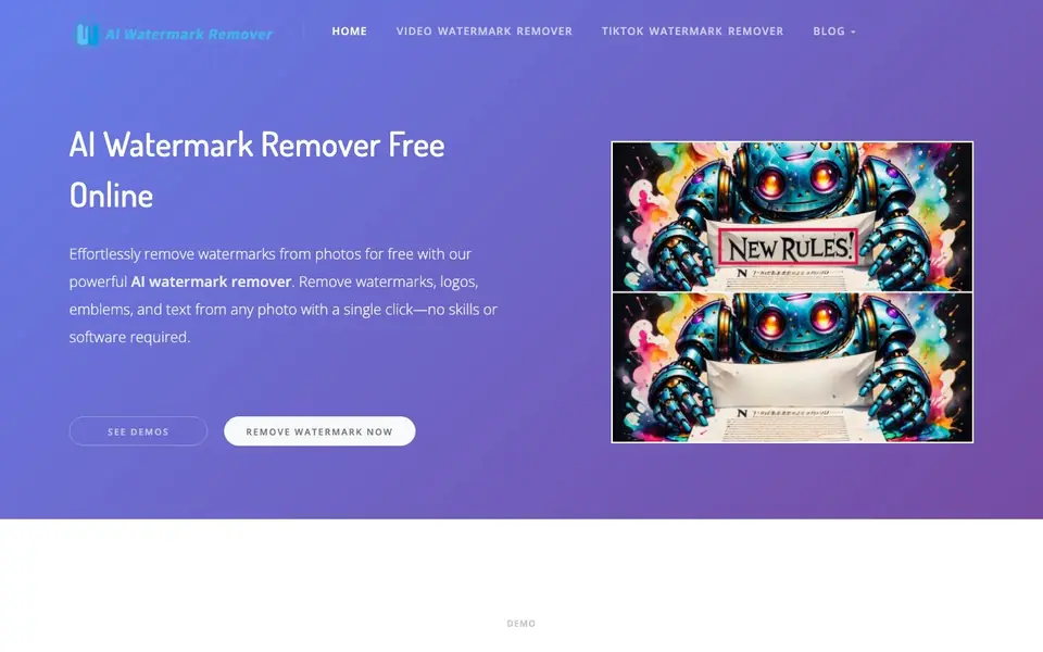 AI Watermark Remover homepage screenshot