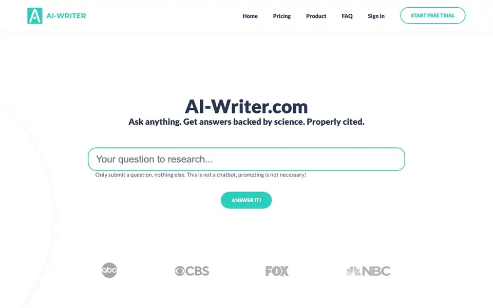 AI-Writer.com homepage screenshot