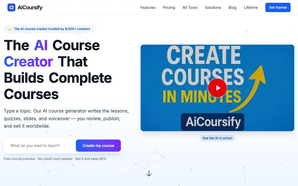 AiCoursify homepage screenshot