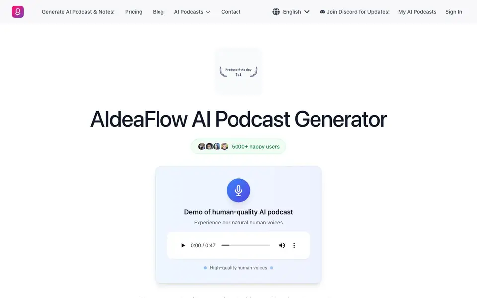 AIdeaFlow Podcast homepage screenshot