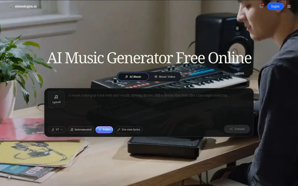 AIMusicGen.ai homepage screenshot
