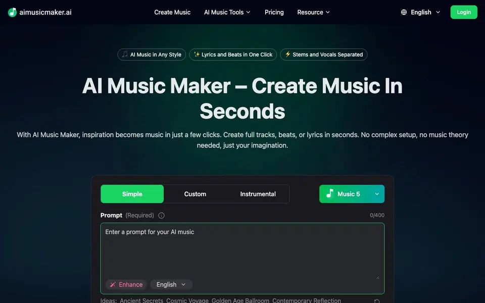 aimusicmaker homepage screenshot