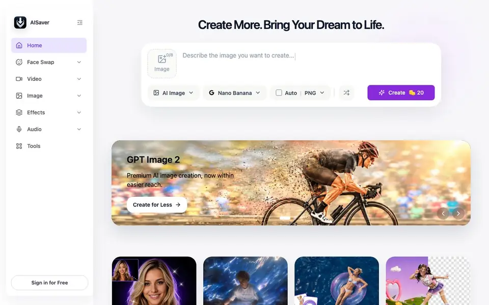 AISaver homepage screenshot