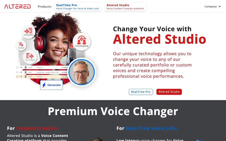 Altered Studio homepage screenshot