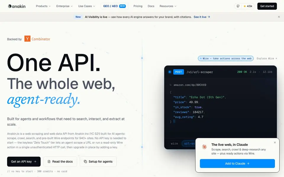 Anakin.io homepage screenshot