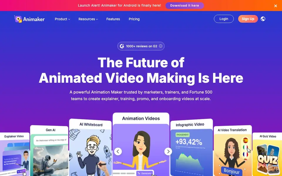 Animaker homepage screenshot