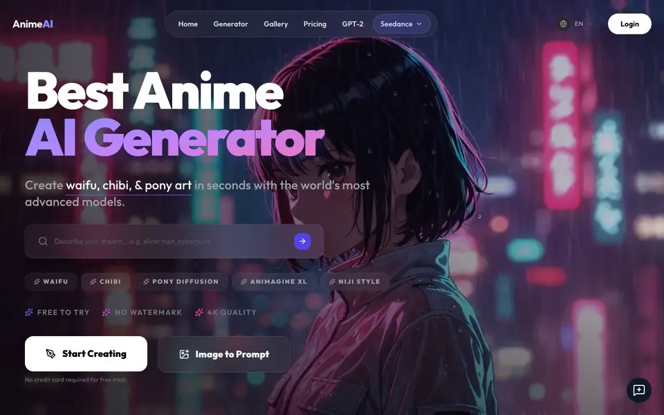 AnimeAI homepage screenshot