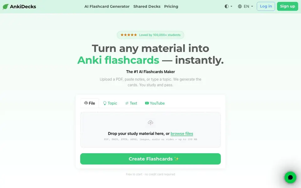 AnkiDecks homepage screenshot