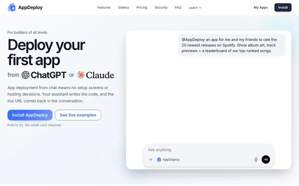 AppDeploy homepage screenshot