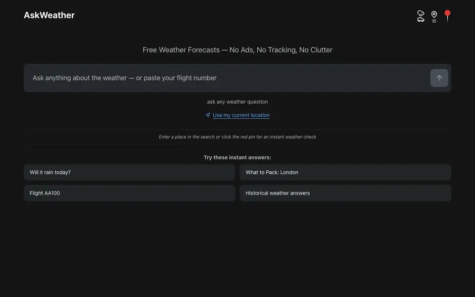 AskWeather.ai homepage screenshot