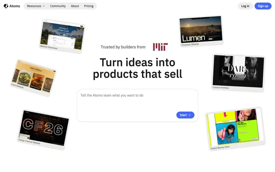 Atoms homepage screenshot