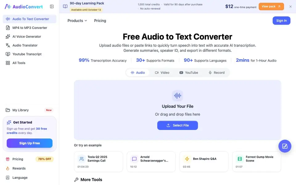 AudioConvert homepage screenshot