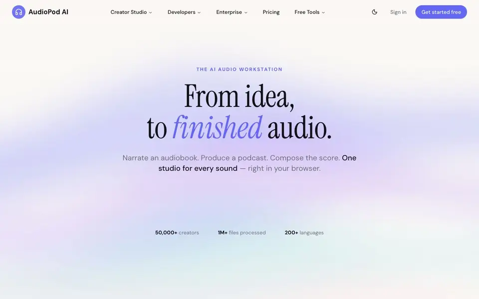AudioPod AI homepage screenshot
