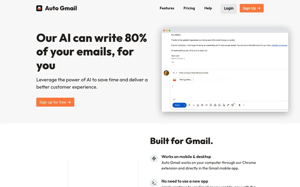 Auto Gmail homepage screenshot