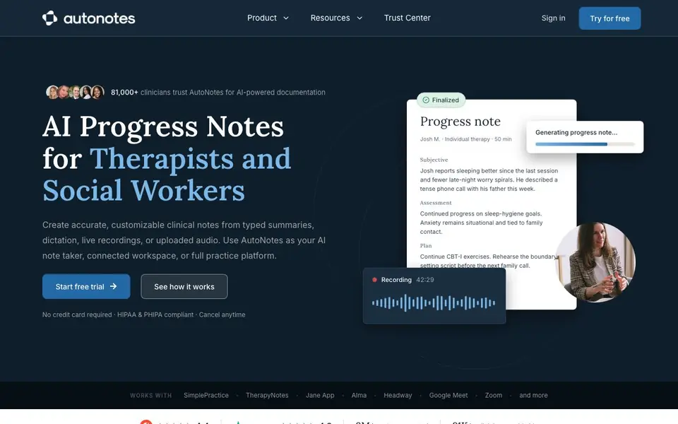 AutoNotes homepage screenshot
