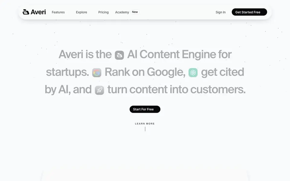 Averi AI homepage screenshot