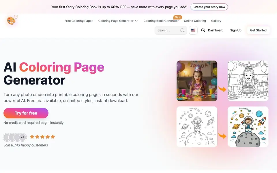 Best Coloring Pages AI homepage screenshot
