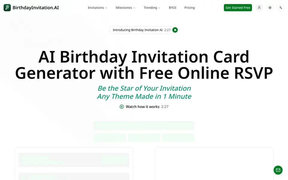 Birthday Invitation AI homepage screenshot