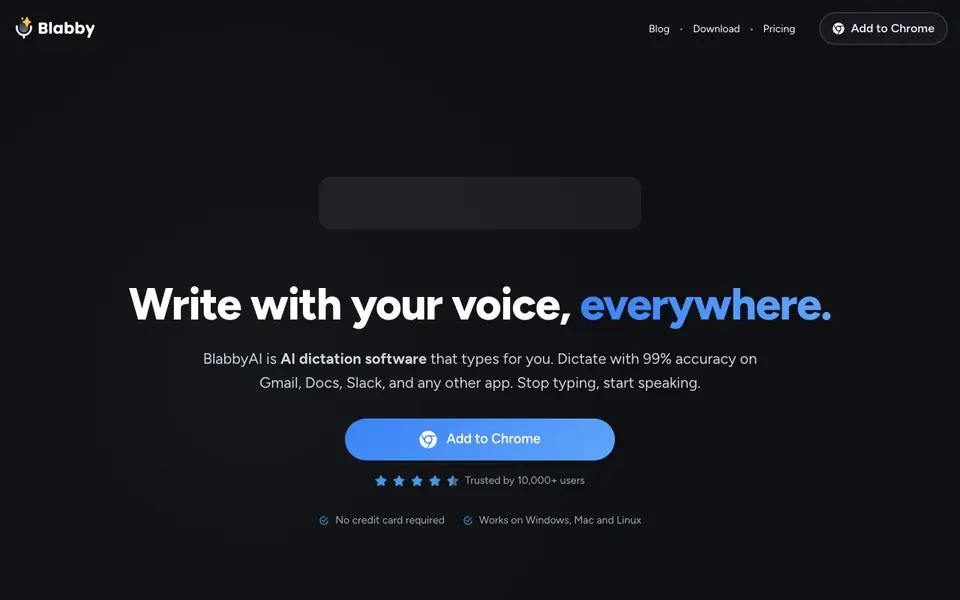 BlabbyAI Speech to text homepage screenshot