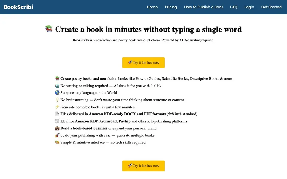 BookScribi homepage screenshot