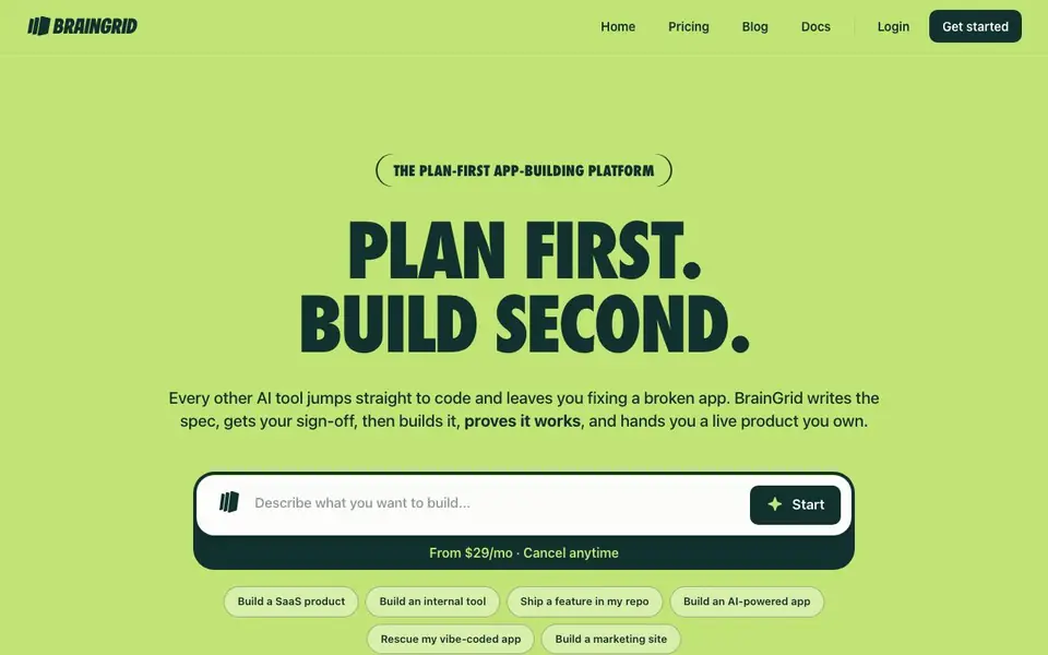 BrainGrid homepage screenshot