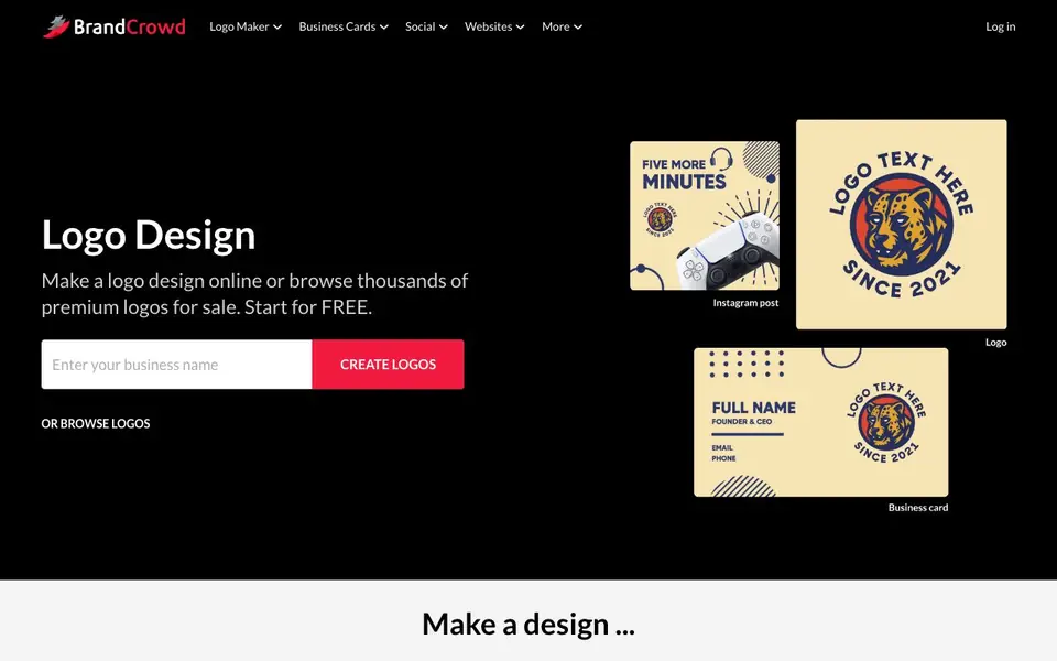 BrandCrowd homepage screenshot