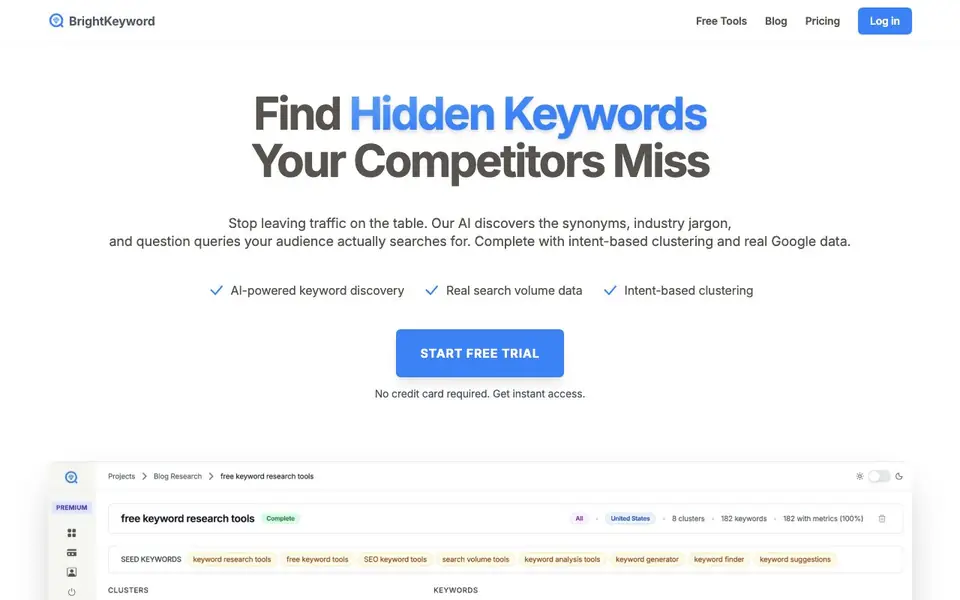 BrightKeyword homepage screenshot