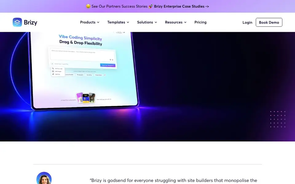Brizy AI Website Builder homepage screenshot